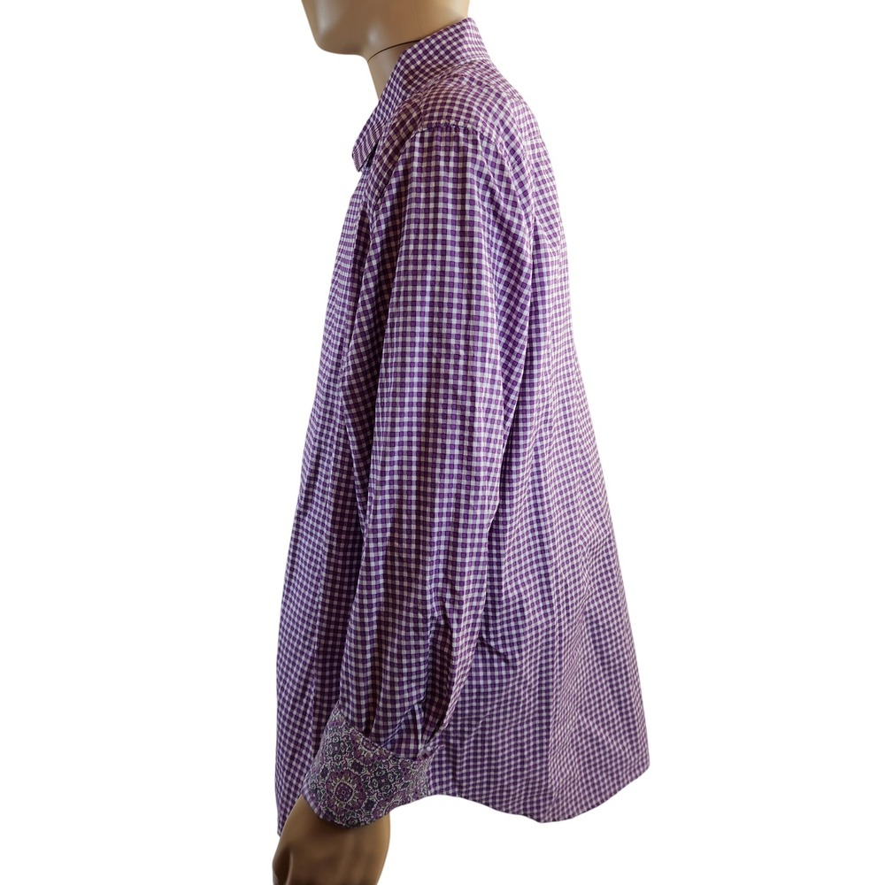 Robert Graham Exclusive Classic Fit Purple Gingham Button Up Shirt 3XL Flip Cuff - Picture 3 of 7